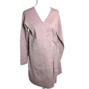 Cozy Co. Light Mauve Pink Stretch Sweater Knit Wrap Dress Duster Womens L